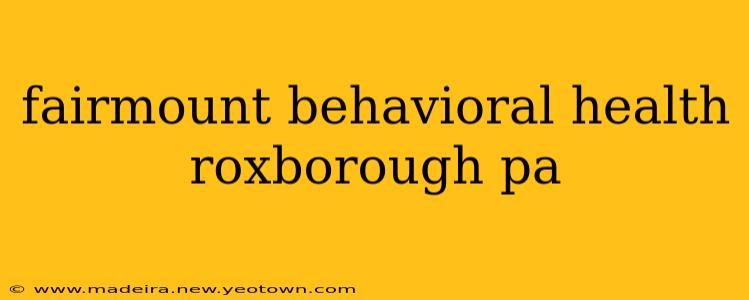 fairmount behavioral health roxborough pa