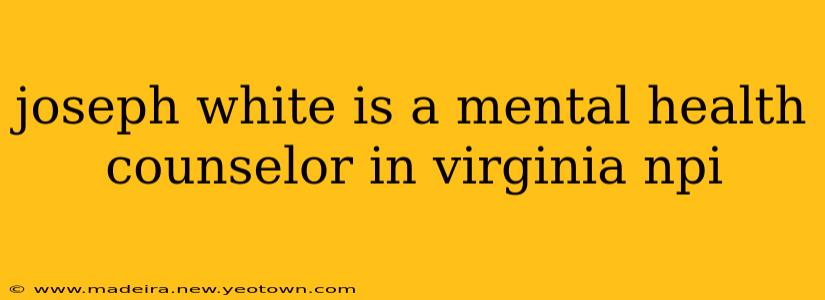 joseph white is a mental health counselor in virginia npi