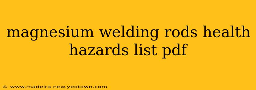 magnesium welding rods health hazards list pdf