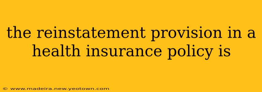 the reinstatement provision in a health insurance policy is